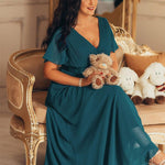 MONICA | Dlouhé šaty pro družičky s empírovým pasem a krátkými volánkovými rukávy | Bridesmaid Dresses | Elora Praha