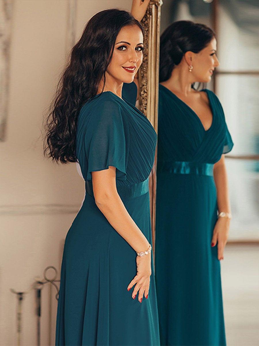 MONICA | Dlouhé šaty pro družičky s empírovým pasem a krátkými volánkovými rukávy | Bridesmaid Dresses | Elora Praha