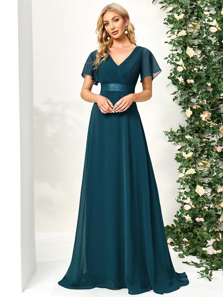 MONICA | Dlouhé šaty pro družičky s empírovým pasem a krátkými volánkovými rukávy | Bridesmaid Dresses | Elora Praha