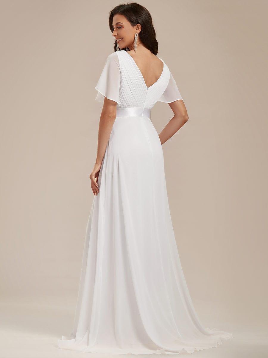 MONICA | Dlouhé šaty pro družičky s empírovým pasem a krátkými volánkovými rukávy | Bridesmaid Dresses | Elora Praha