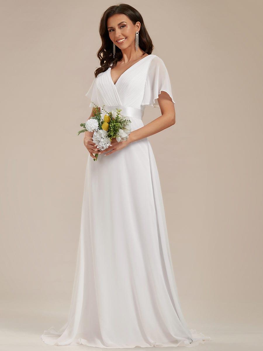 MONICA | Dlouhé šaty pro družičky s empírovým pasem a krátkými volánkovými rukávy | Bridesmaid Dresses | Elora Praha