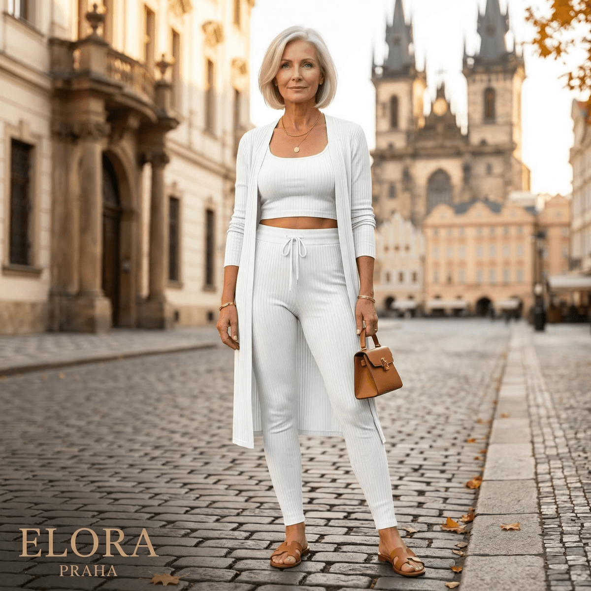 Elora Praha — Pohodlný 3 - dílný žebrovaný set | Crop Top + Dlouhý Cardigan + Legíny | Měkký, Pohodlný & Stylový | Kleidung & Accessoires | Elora Praha