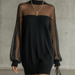 Černé průhledné síťové rukávy mini šaty s vysokým výstřihem | Mini Dresses | Elora Praha