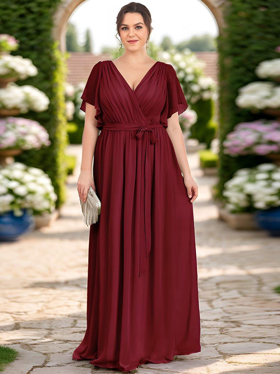 večerní šaty LEORA | V - krk s volánkovými rukávy, dlouhé až na zem, A - line, šifon | Evening Dresses | Elora Praha