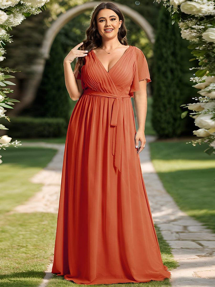 večerní šaty LEORA | V - krk s volánkovými rukávy, dlouhé až na zem, A - line, šifon | Evening Dresses | Elora Praha