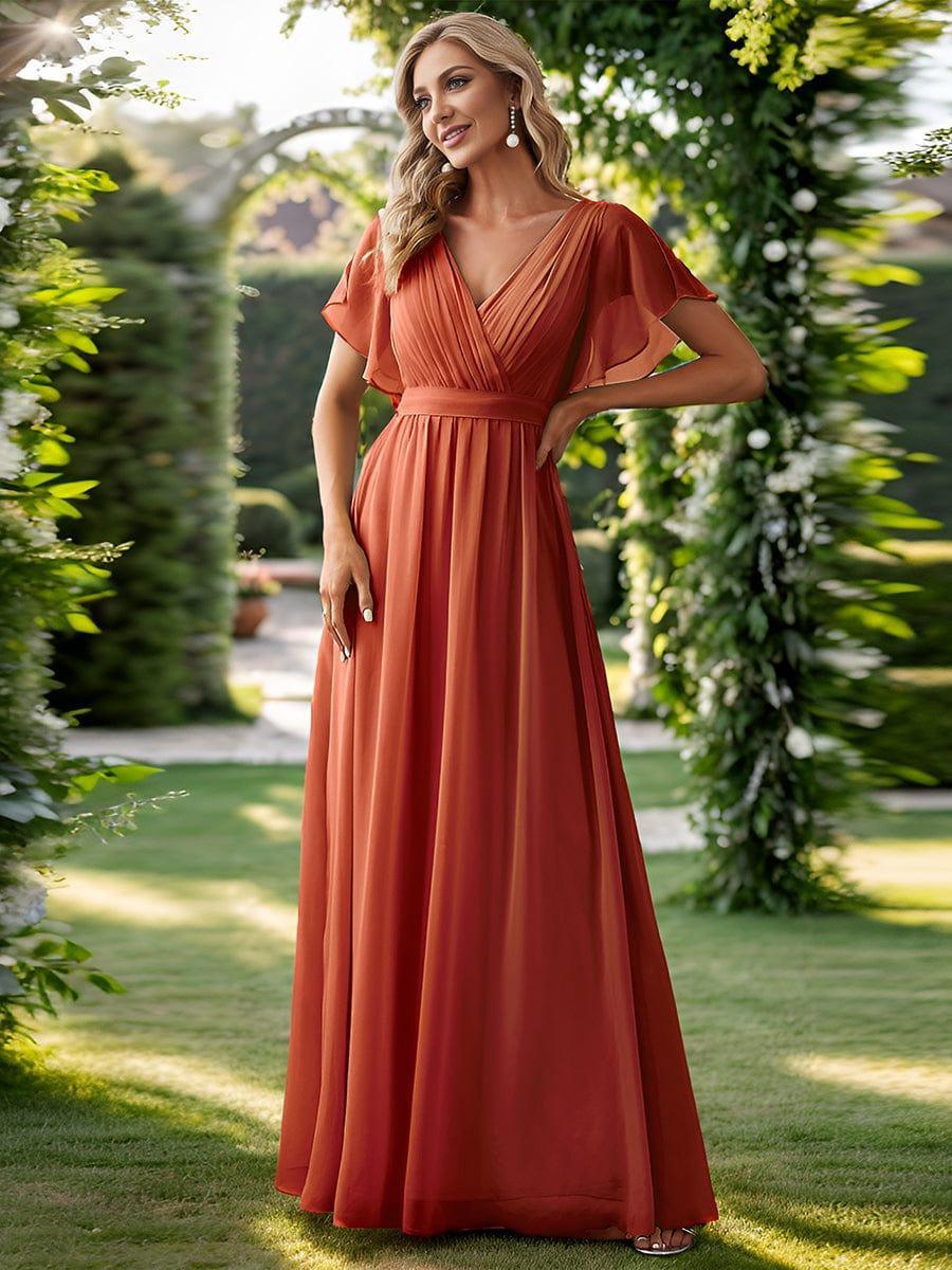 večerní šaty LEORA | V - krk s volánkovými rukávy, dlouhé až na zem, A - line, šifon | Evening Dresses | Elora Praha