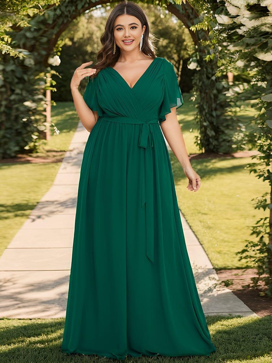 večerní šaty LEORA | V - krk s volánkovými rukávy, dlouhé až na zem, A - line, šifon | Evening Dresses | Elora Praha
