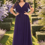 večerní šaty LEORA | V - krk s volánkovými rukávy, dlouhé až na zem, A - line, šifon | Evening Dresses | Elora Praha