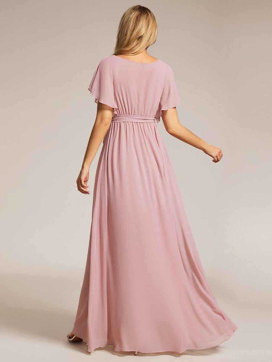 večerní šaty LEORA | V - krk s volánkovými rukávy, dlouhé až na zem, A - line, šifon | Evening Dresses | Elora Praha