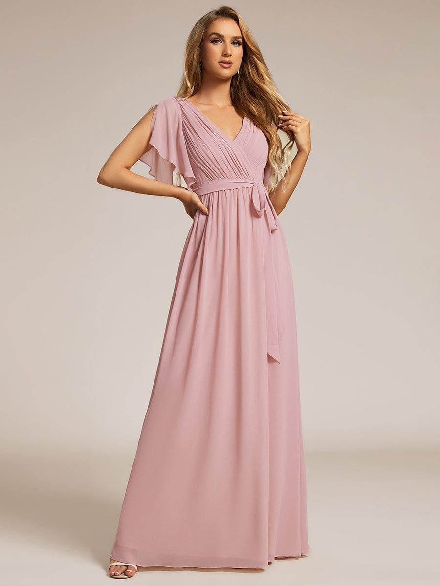 večerní šaty LEORA | V - krk s volánkovými rukávy, dlouhé až na zem, A - line, šifon | Evening Dresses | Elora Praha