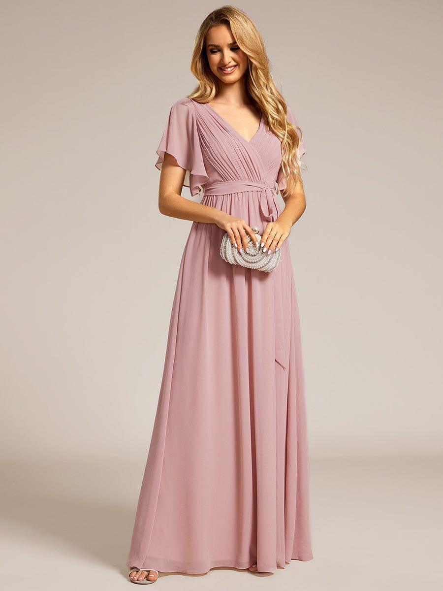 večerní šaty LEORA | V - krk s volánkovými rukávy, dlouhé až na zem, A - line, šifon | Evening Dresses | Elora Praha