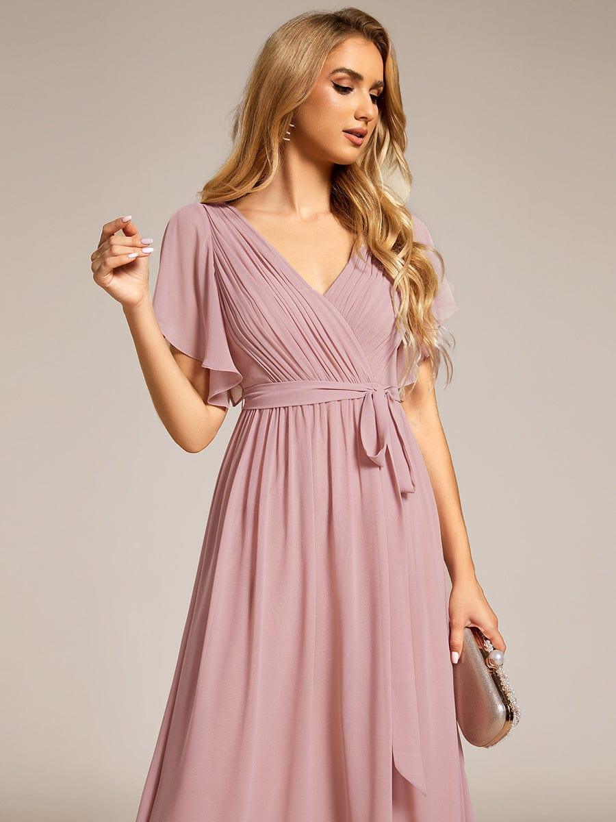 večerní šaty LEORA | V - krk s volánkovými rukávy, dlouhé až na zem, A - line, šifon | Evening Dresses | Elora Praha