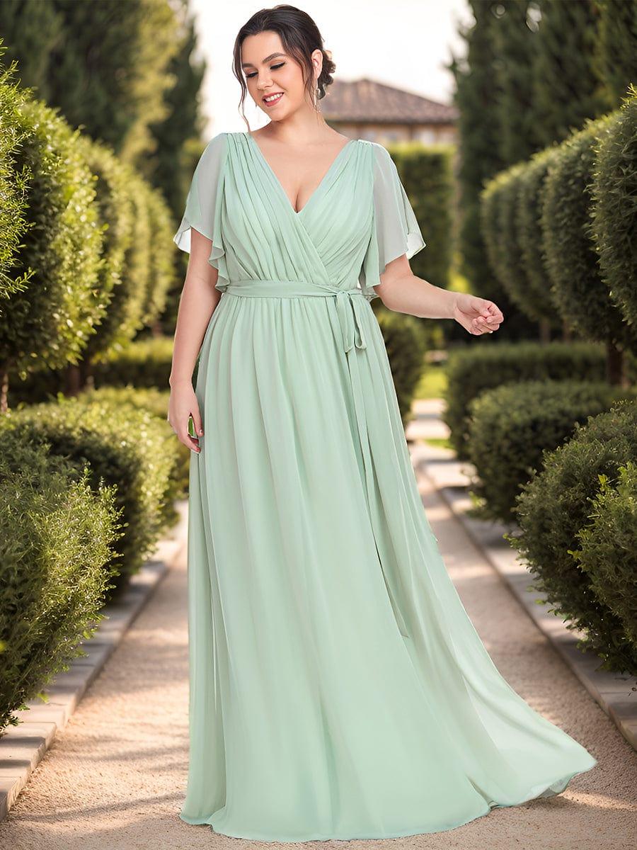 večerní šaty LEORA | V - krk s volánkovými rukávy, dlouhé až na zem, A - line, šifon | Evening Dresses | Elora Praha