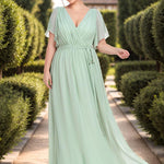 večerní šaty LEORA | V - krk s volánkovými rukávy, dlouhé až na zem, A - line, šifon | Evening Dresses | Elora Praha