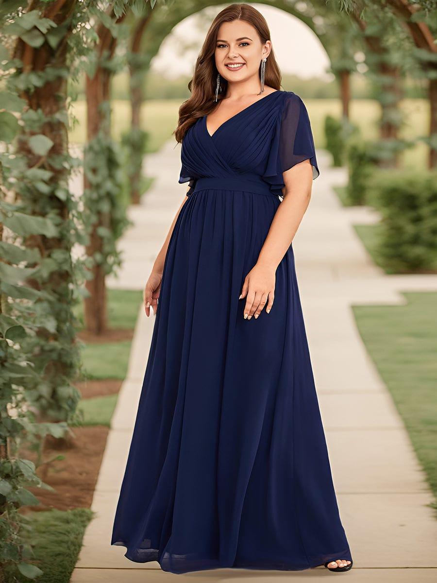 večerní šaty LEORA | V - krk s volánkovými rukávy, dlouhé až na zem, A - line, šifon | Evening Dresses | Elora Praha