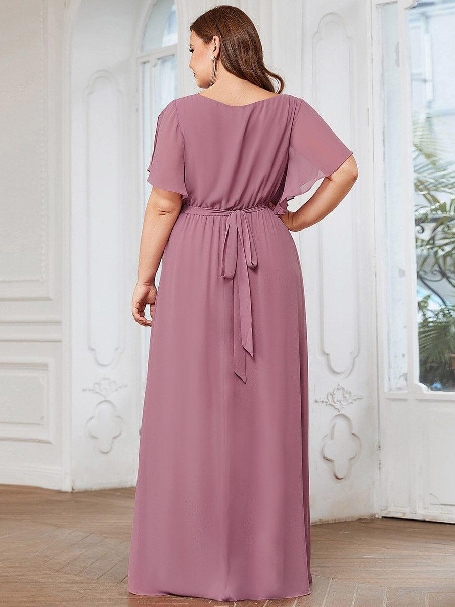 večerní šaty LEORA | V - krk s volánkovými rukávy, dlouhé až na zem, A - line, šifon | Evening Dresses | Elora Praha