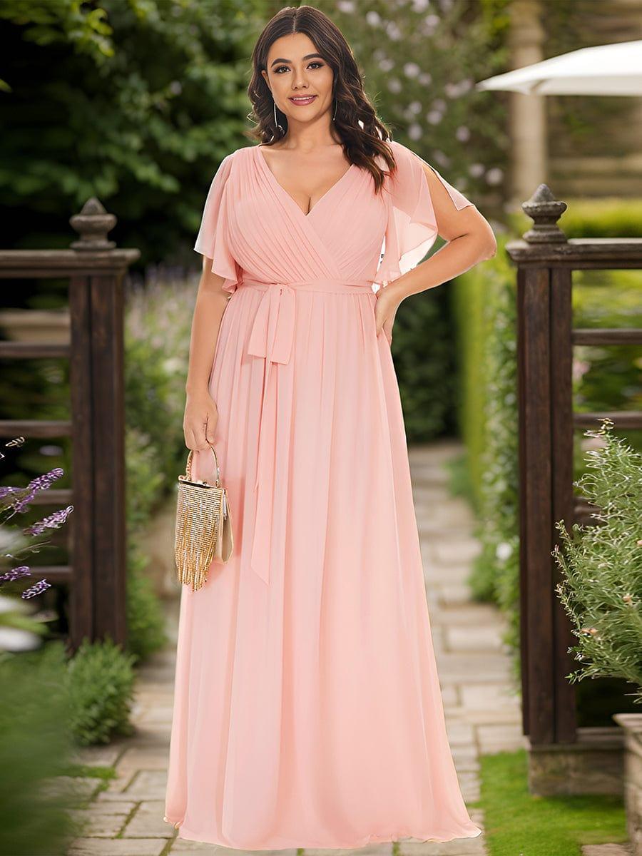 večerní šaty LEORA | V - krk s volánkovými rukávy, dlouhé až na zem, A - line, šifon | Evening Dresses | Elora Praha