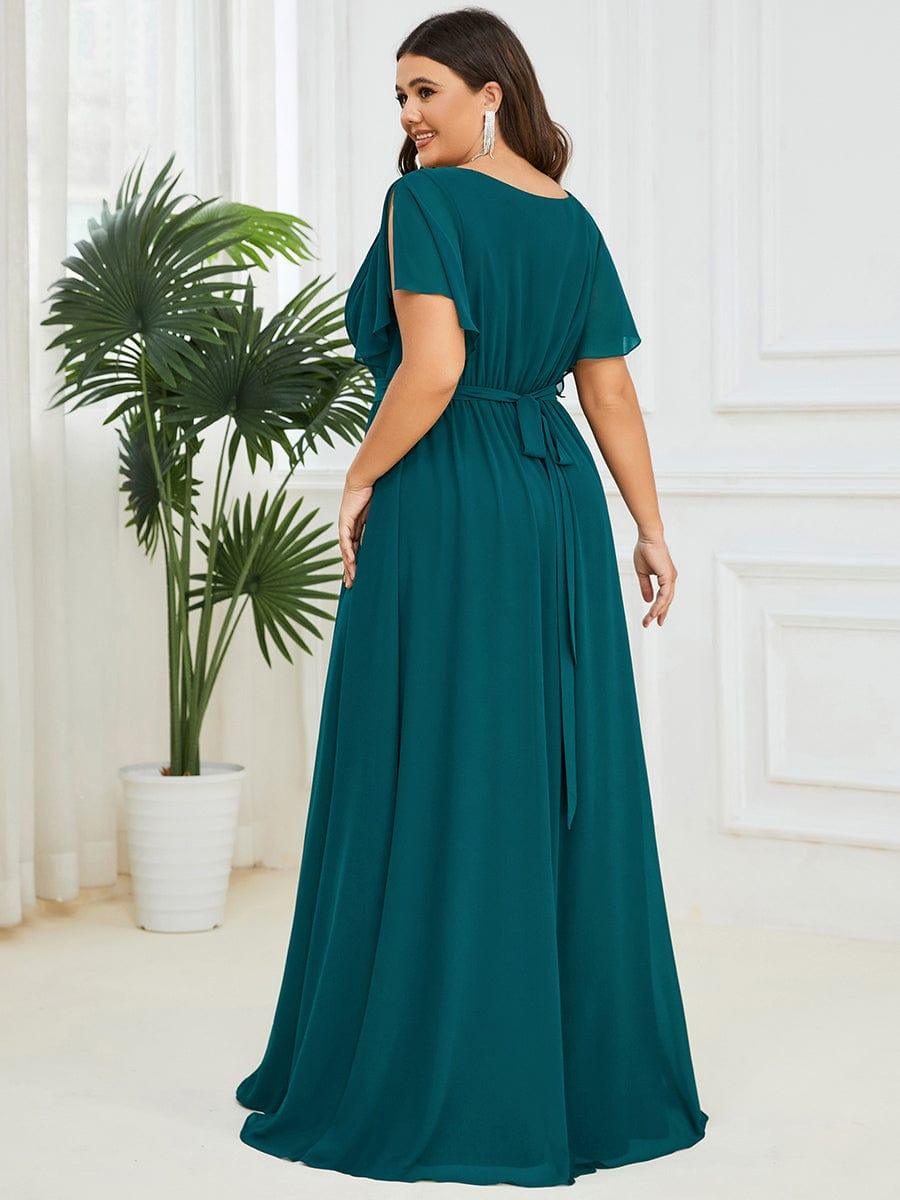 večerní šaty LEORA | V - krk s volánkovými rukávy, dlouhé až na zem, A - line, šifon | Evening Dresses | Elora Praha