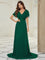 MONICA | Dlouhé šaty pro družičky s empírovým pasem a krátkými volánkovými rukávy | Bridesmaid Dresses | Elora Praha