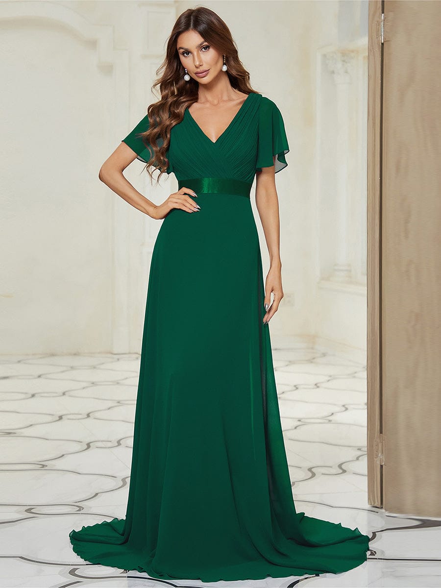 MONICA | Dlouhé šaty pro družičky s empírovým pasem a krátkými volánkovými rukávy | Bridesmaid Dresses | Elora Praha