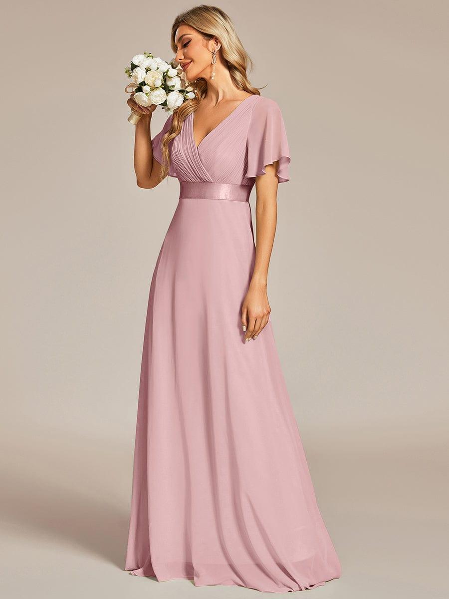 MONICA | Dlouhé šaty pro družičky s empírovým pasem a krátkými volánkovými rukávy | Bridesmaid Dresses | Elora Praha