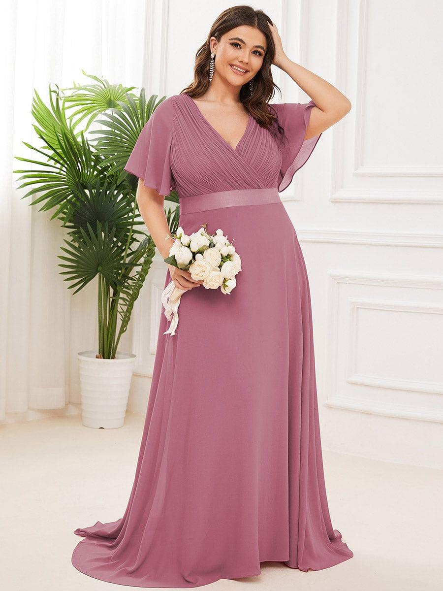 MONICA | Dlouhé šaty pro družičky s empírovým pasem a krátkými volánkovými rukávy | Bridesmaid Dresses | Elora Praha