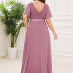 MONICA | Dlouhé šaty pro družičky s empírovým pasem a krátkými volánkovými rukávy | Bridesmaid Dresses | Elora Praha