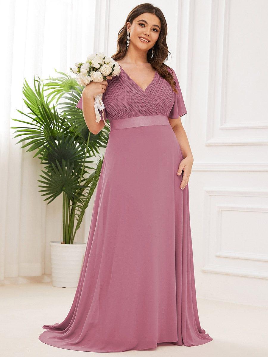 MONICA | Dlouhé šaty pro družičky s empírovým pasem a krátkými volánkovými rukávy | Bridesmaid Dresses | Elora Praha