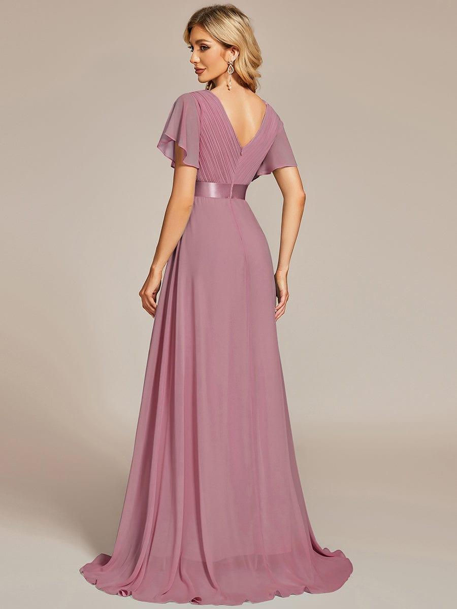 MONICA | Dlouhé šaty pro družičky s empírovým pasem a krátkými volánkovými rukávy | Bridesmaid Dresses | Elora Praha