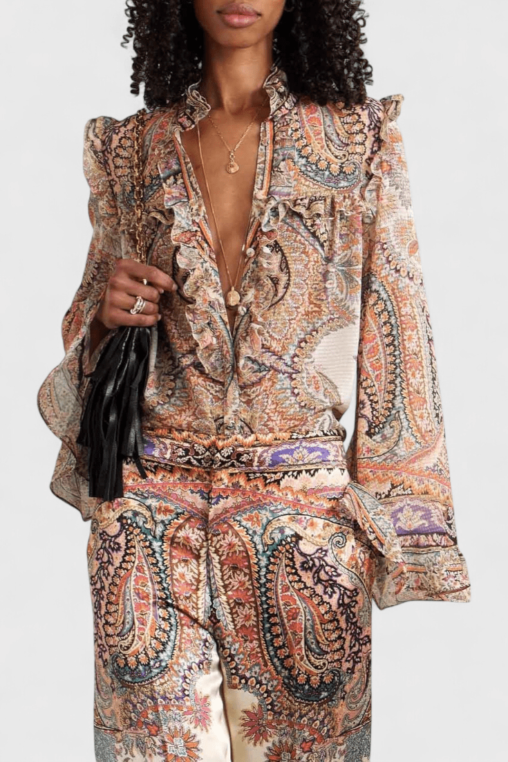 Jemný komplet s volány a vintage paisley vzorem | | Elora Praha