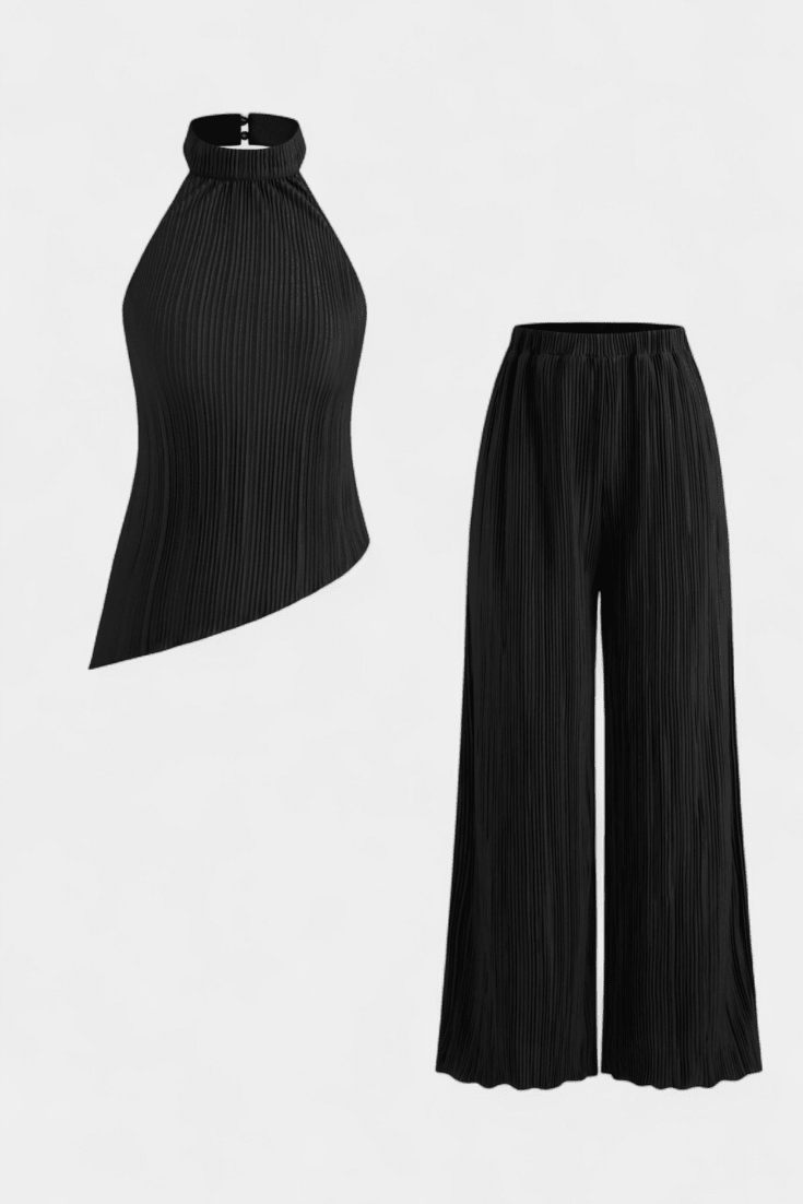 Pilarica Plisovaný Set s Asymetrickým Halter Topem a Plandavými Kalhotami | | Elora Praha