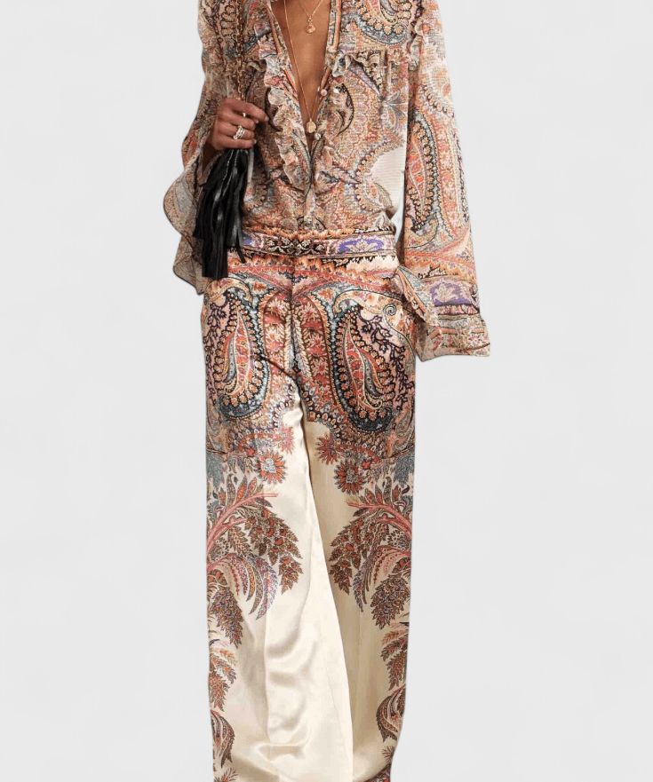 Jemný komplet s volány a vintage paisley vzorem | | Elora Praha