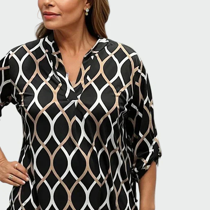 Kamilė™ - Klasická halenka s dlouhými rukávy a elegantním vzorem