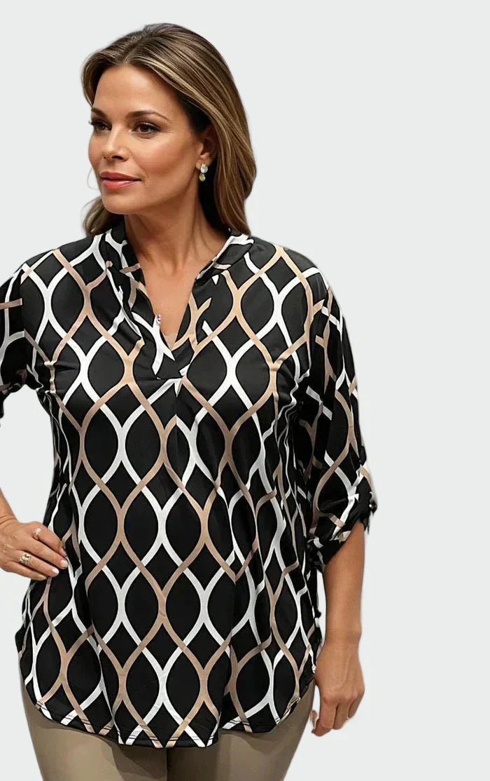 Kamilė™ - Klasická halenka s dlouhými rukávy a elegantním vzorem | | Elora Praha