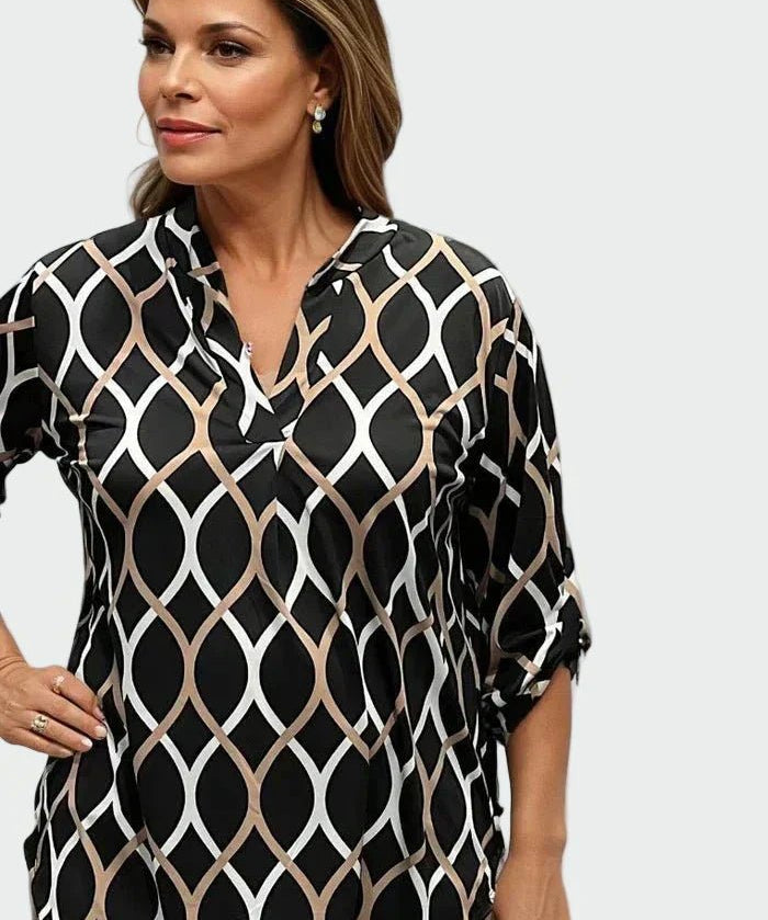 Kamilė™ - Klasická halenka s dlouhými rukávy a elegantním vzorem | | Elora Praha
