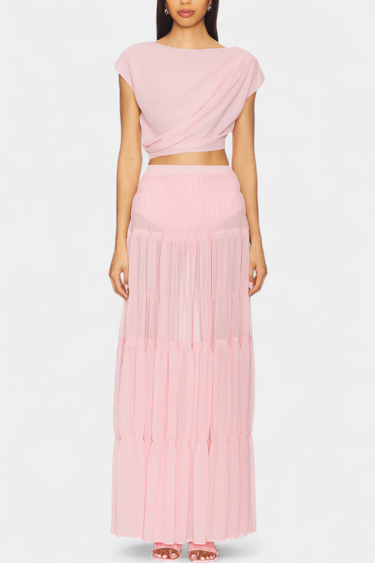 Nalia Chiffon Sukně s Elastickým Páskem a Vlnícími Vrsty | | Elora Praha