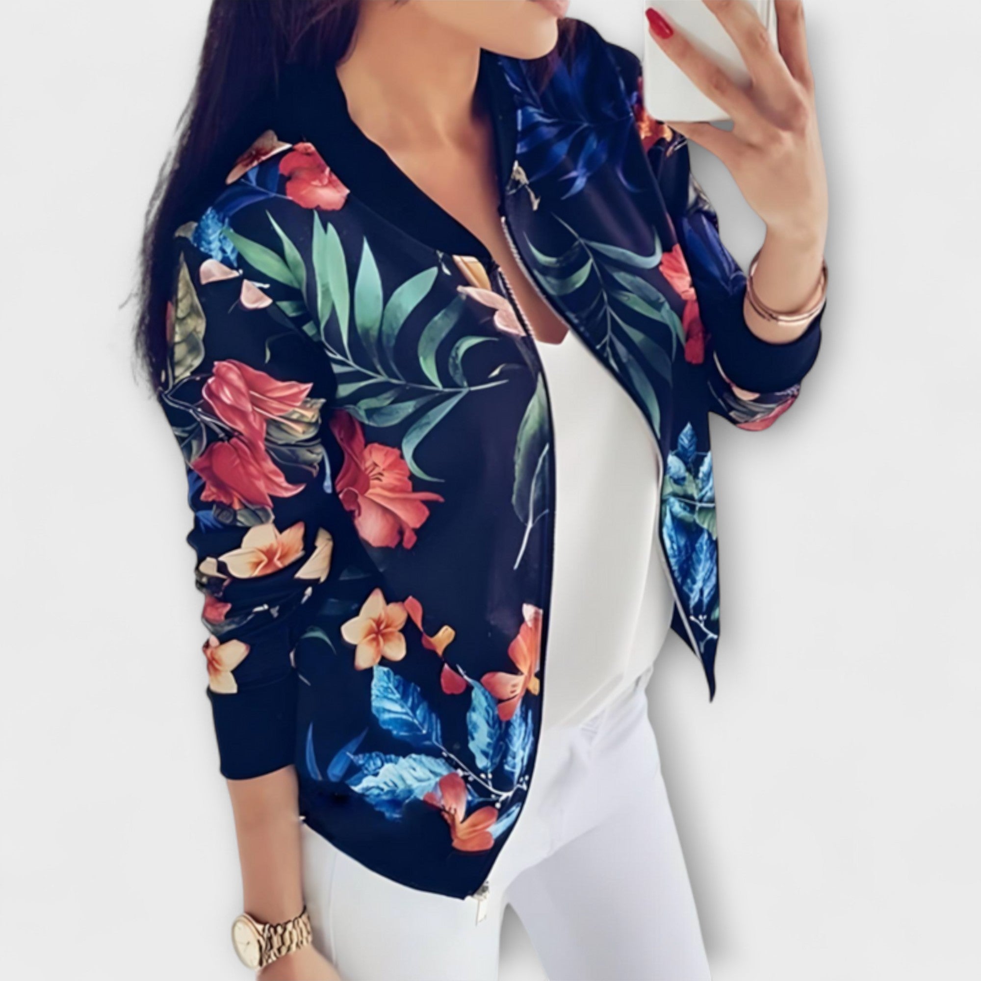 Kaelin - Stylová Bomber Bunda s Květinami