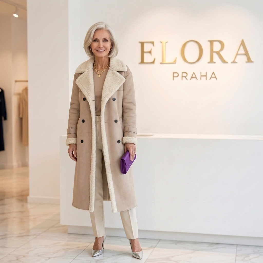 Maria – Dlouhá klasická bunda s fleecovou podšívkou a teddy límcem