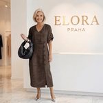 Elegantní midi šaty s knoflíky a krátkými rukávy — Elora Praha | | Elora Praha