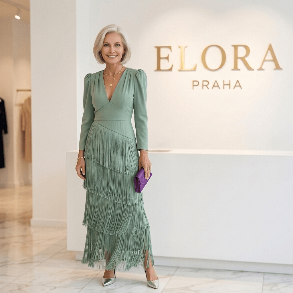 Clara · Elegantní šaty s třásněmi na rukávech — Elora Praha | | Elora Praha